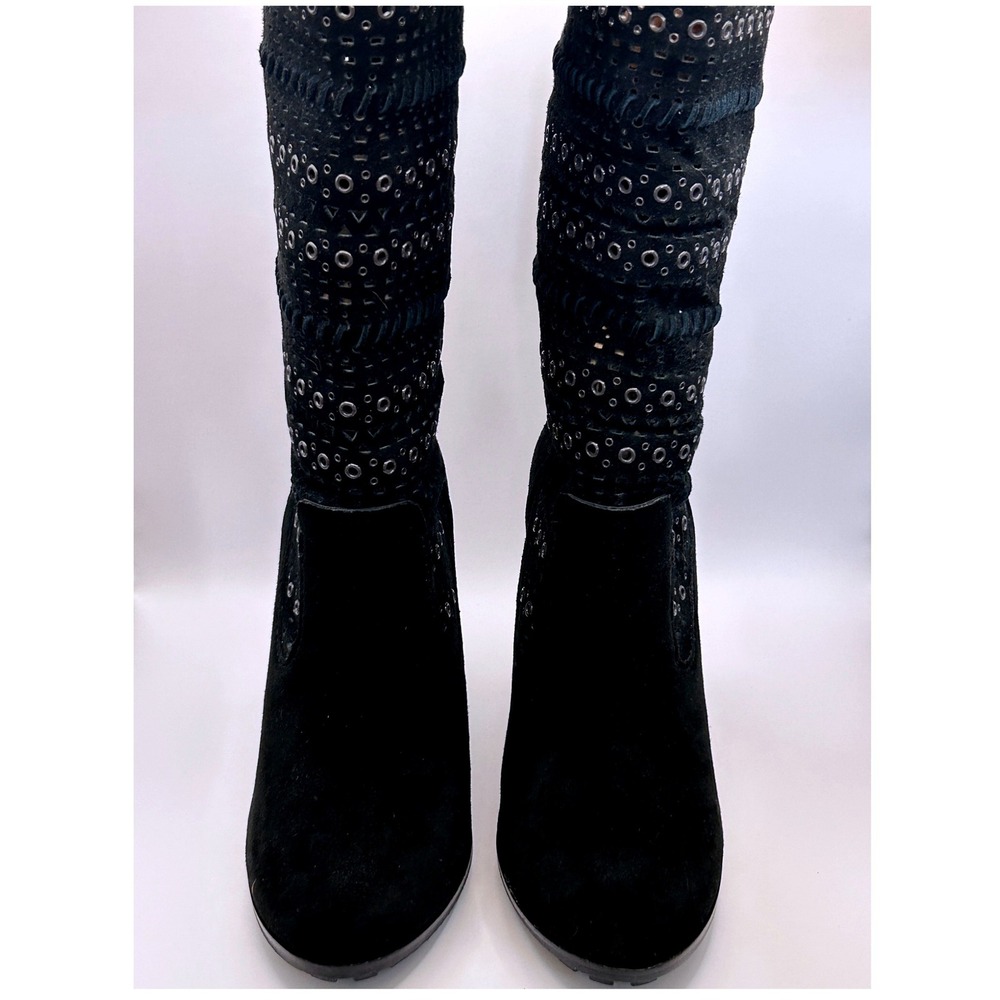 Black Suede Slouchy Perforated Grommet Stiletto Mid Calf Boots Dolce Vita 7.5M